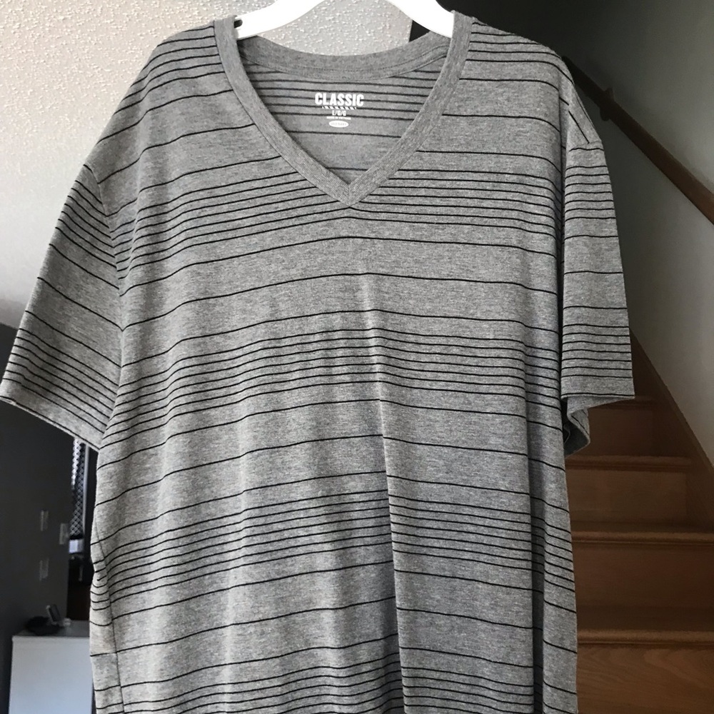 Gray/Black striped V-Neck